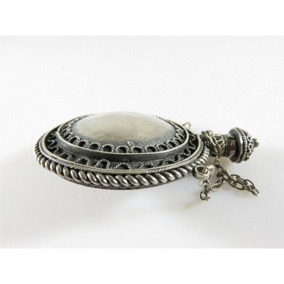 Palestine Sterling Round Perfume Scent Flask Fancy Chatelaine Perfume Bottle - Picture 8 of 12